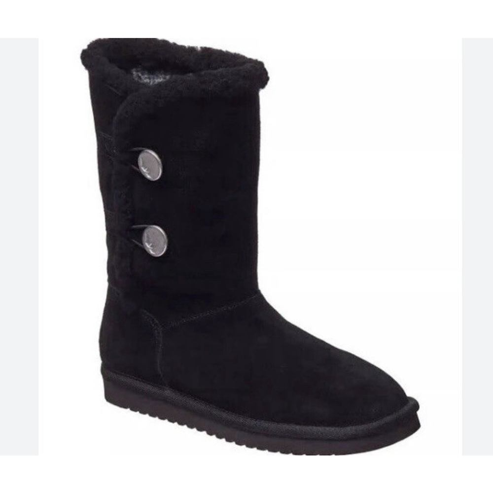 Ugg Koolaburra Boots Women Sz 6 Black Suede Calf High Button Loop Closure NEW